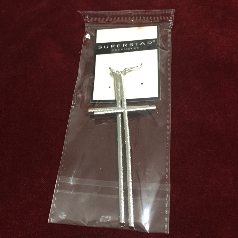 ➕LONG CROSS GOTH AF DANGLE SILVER FASHION EARRINGS